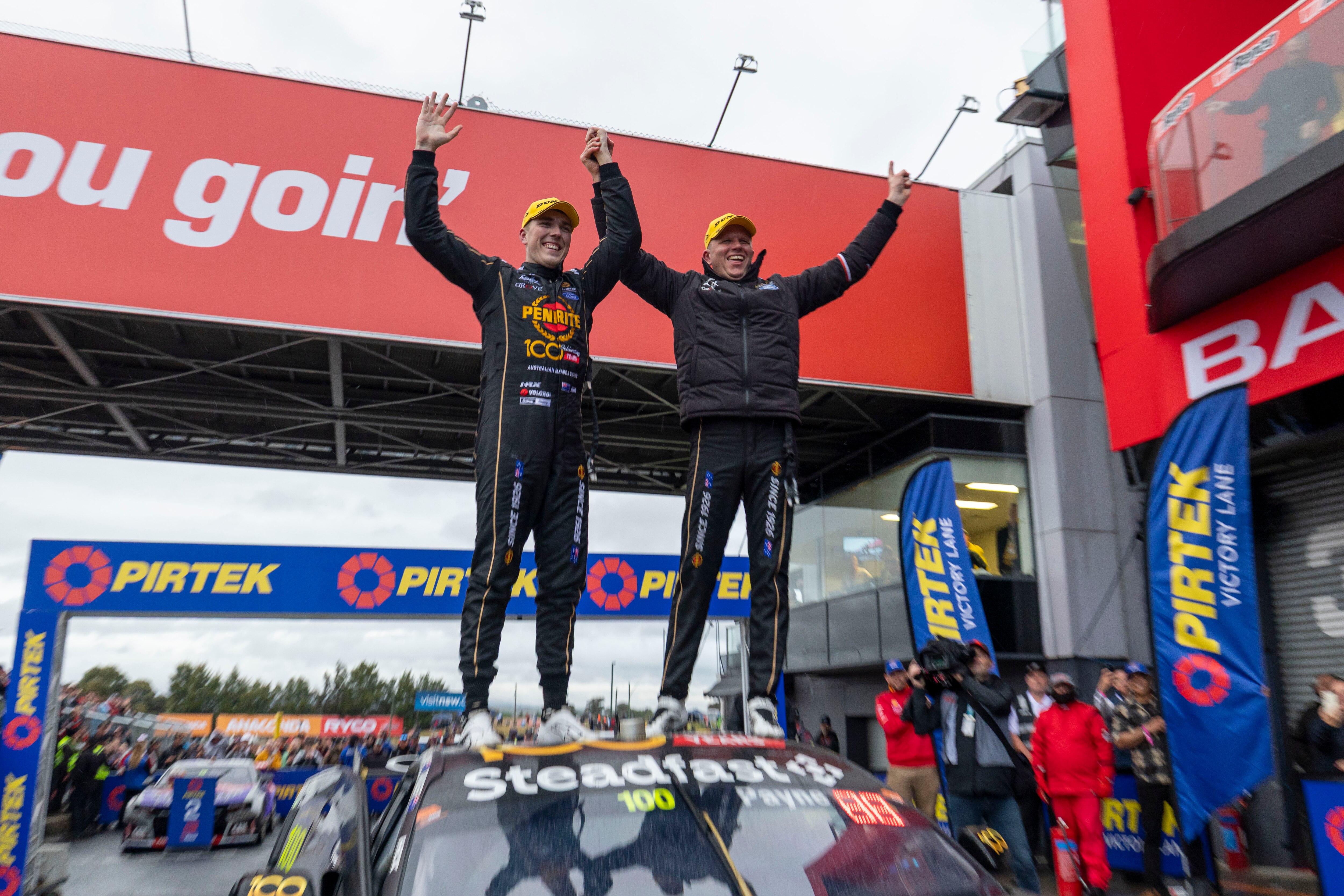 Matt Payne and Garth Tander celebrate winning the 2025 Bathurst 1000
